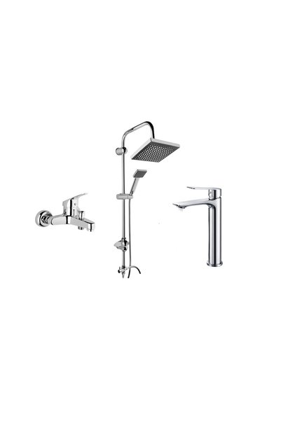 ESHOME Eskaya 3-Piece Chrome Bathroom Sink Faucet Robot Shower Set Mix Bathroom Chrome Basin 3-Piece Set Premium Set