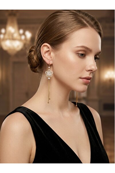 FARA Gold-plated flower earrings with elegant crystals