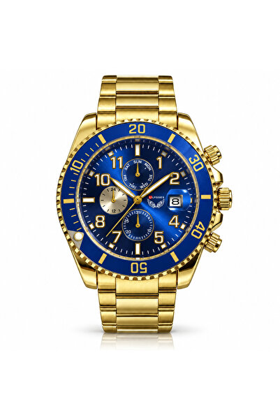 ULYSSES gilded Watch with Blue Dial and Metal Bracelet
