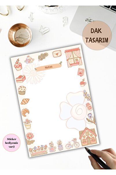 DAK Pastel Desenli Sevimli Sevimli Cozy Tasarım A5 Not Defteri 50 Yaprak Çek ...