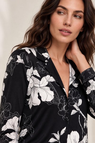 gd goldoremi 30163 Kadın Premium Uzun Kollu Önden Düğmeli Pijama Takım