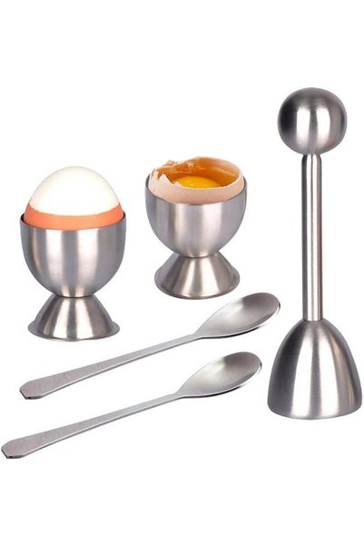 Generic مجموعة أدوات فتح وتقشير البيض من الفولاذ المقاوم للصدأ مع كوبين للبيض...