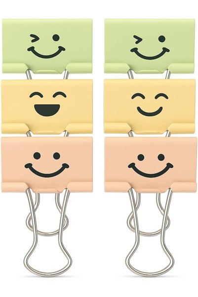 Generic 6 Piece 32mm Binder Clips with Emoji & Assorted Colors for Office Use