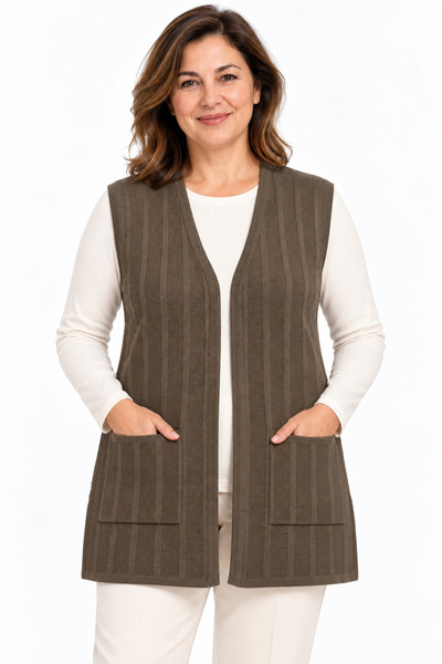 Mutlu City Women's Honeycomb Patterned Mother's Knitwear Vest for Middle Ages and Above 30760