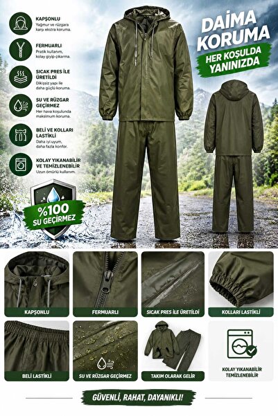 Su Geçirmez Fermuarlı Balıkçı Takım Yağmurluk -Avcı - Balıkçı - Çiftçi - Sulama -motor kurye %100 Su Geçirmez - Pvc STANDART BEDEN