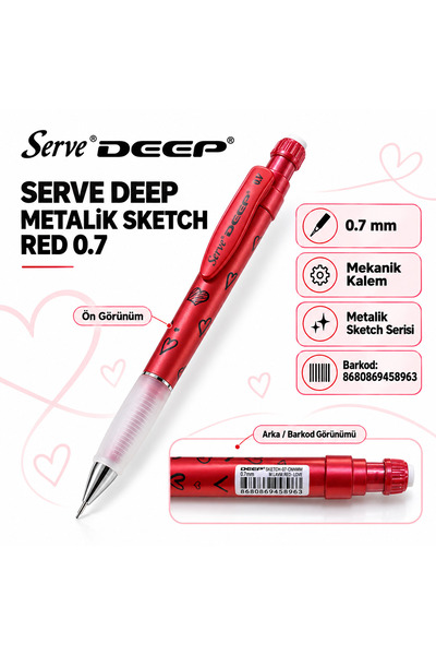Serve Deep Metalik Sketch 0.7 mm Versatil Mekanik Uçlu Kalem – Desenli Renk S...