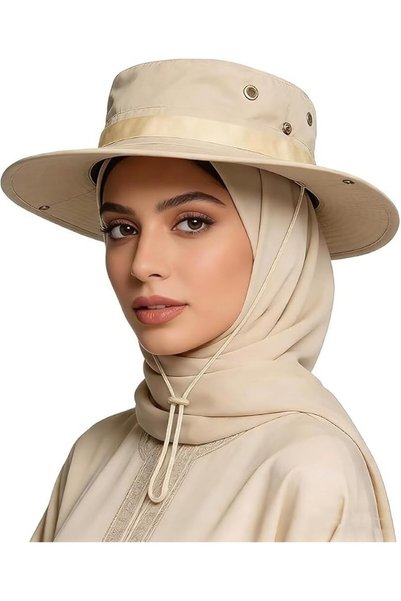 Tazweeq قبعة شمسية قابلة للطي للرجال والنساء، ذات حافة عريضة مع شبكة للصيد وا...