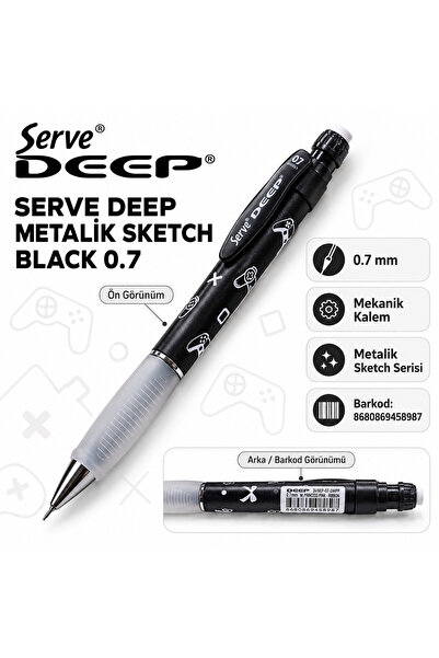 Serve Deep Metalik Sketch 0.7 mm Versatil Mekanik Uçlu Kalem – Desenli Renk S...