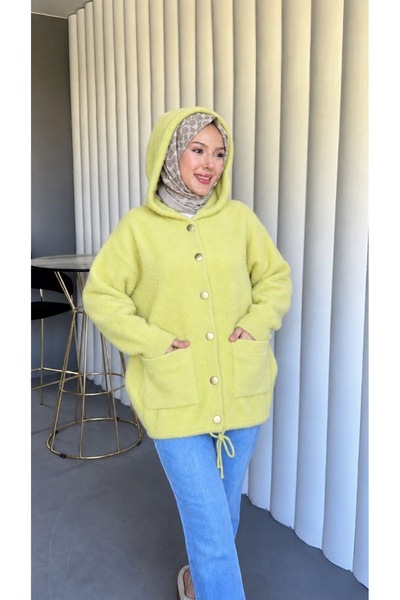 Nes Moda Kadın Kapüşonlu Cep Detaylı Angora Yumuşacık Triko Hırka