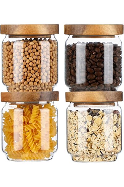 SYOSI Glass Storage Containers Set of 4, 15 FL OZ High Borosilicate Glass Jar...
