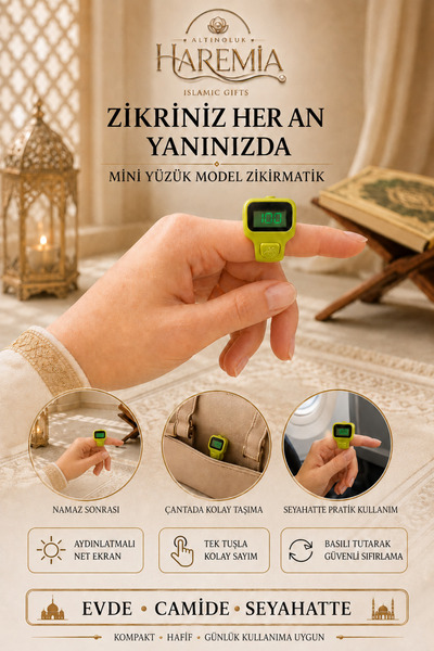 Altınoluk Haremia Mini Yüzük Model Zikirmatik | Dijital Zikir Sayacı Parmak Z...