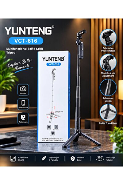 Yunteng VCT-616 Multifunctional Selfie Stick Tripod – Adjustable Phone & Camera Stand with Ai Face Tracking
