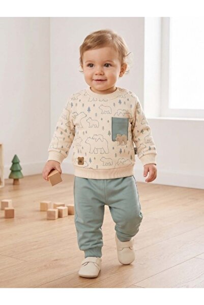 Zekids Baby Boy Bear Patterned Tracksuit Set