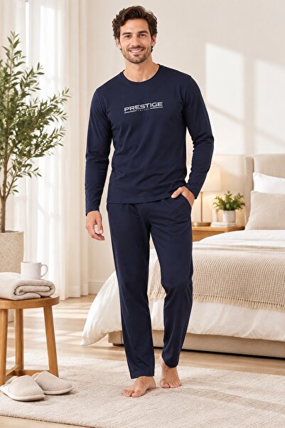 CottonVia Set de pijamale pentru bărbați, 100% bumbac, jerseu din bumbac piep...