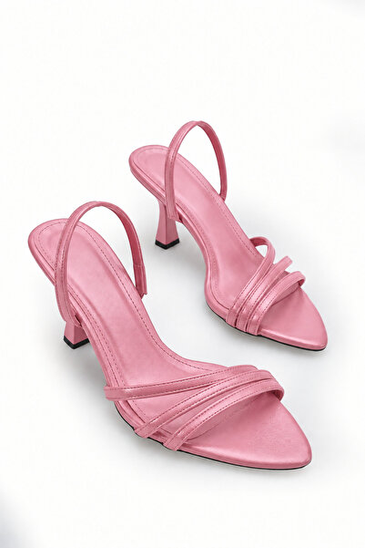 Wildco Pink Thin Strap Heeled Sandals Elegant Thin Heeled Shoes with Back Strap