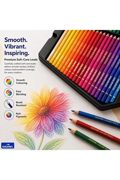 Dolphin Professional Colored Pencils for Coloring, Drawing, Sketching, Premium Art Set, Metal Box 48 colors