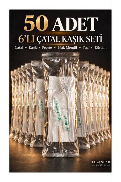 figanlar ambalaj FGN 6’lı lüks Plastik Çatal Kaşık Seti Peçete Islak Mendil T...