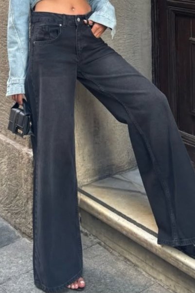 Balenbi Women's High Waist Washed Jean Loose Fit Extra Wide Leg Denim Pants 1243 Smoked