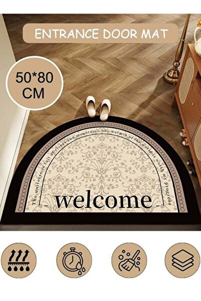 Arabest Non-Slip Half Round Welcome Door Mat,Waterproof PVC Entrance Rug,50x80cm