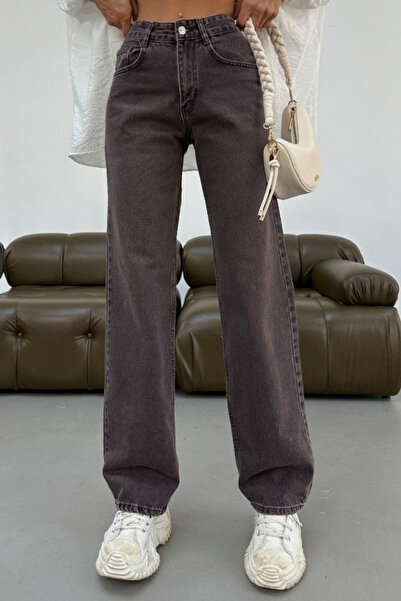 Balenbi Women's High Waist Washed Wide Leg Jeans 1242 Brown