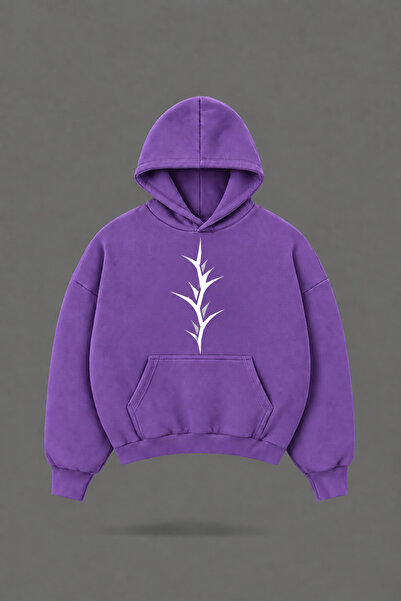 EVIus Oversize Branch Printed Hooded Purple Sweatshirt