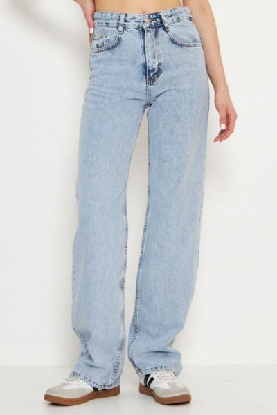 Balenbi Women's High Waist Washed Wide Leg Jeans 1242 Ice Blue