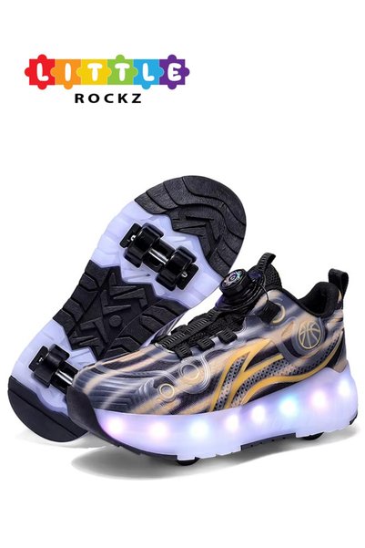 Little Rockz Kids Four Wheel Roller Shoes Rechargeable LED Light Sneaker Skat...