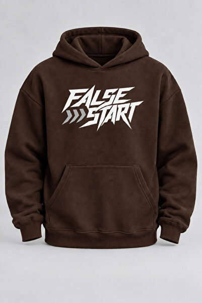 EVIus Hanorac maro supradimensionat cu imprimeu False Start și glugă