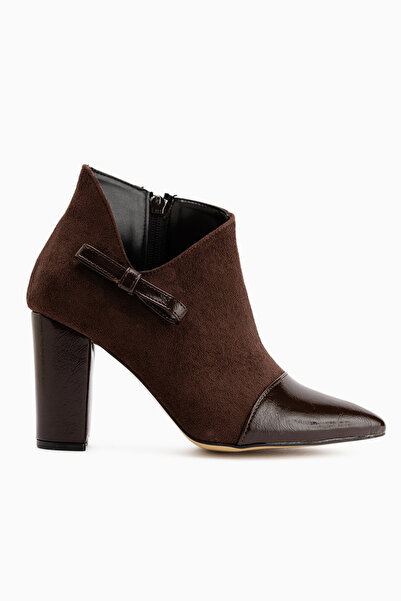 Limoya Jami Brown Suede Bow Detailed Pointed Toe Heeled Women's Boots