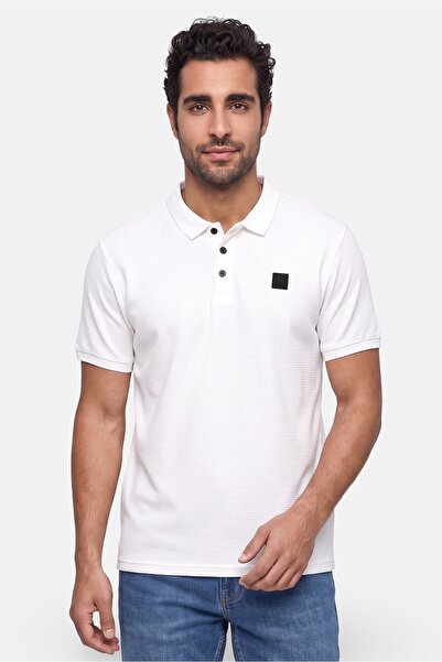 Tokyo Laundry Men Regular Fit Brand Logo Short Sleeve Polo Shirt, Off White