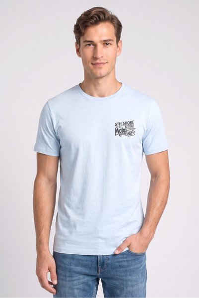 sth shore Men Crew Neck Short Sleeve Brand Logo T-Shirt, Light Blue