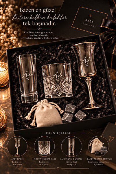 Verahobbyhouse Kişiye Özel Premium Kadeh-Viski-Rakı Seti