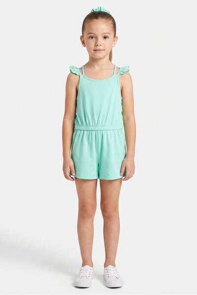 Banana Boat Kids Girl 2 Pcs Textured Jumpsuit And Scrunchies, Turquoise