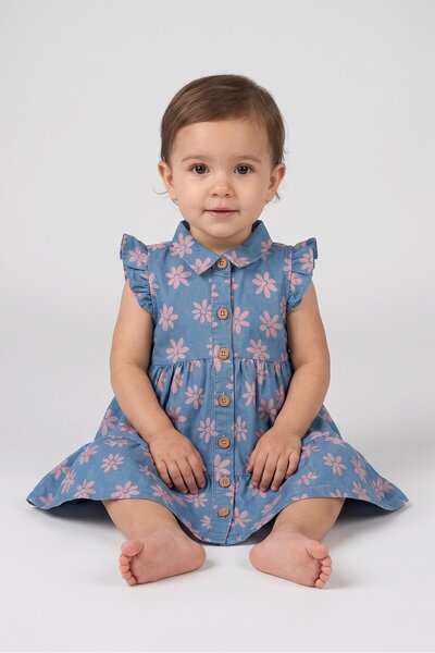 Penelope Mack Toddlers Girl 2 Pieces Floral Print Denim Dress And Panty Set, ...