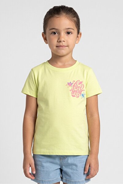 AIKO Kids Girl Crew Neck Short Sleeve Graphic Print T-Shirt, Lime