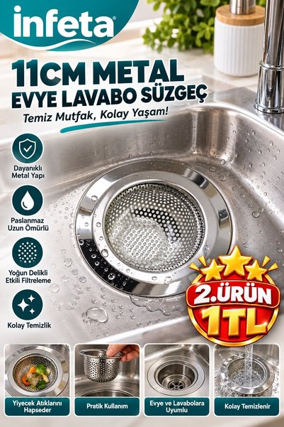 İnfeta 11 cm Metal Evye Lavabo Süzgeci Mutfak Gideri Atık Tutucu Süzgeç