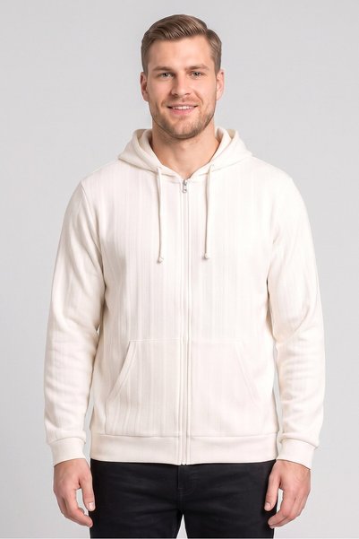 Thomas Sterling Men Textured Long Sleeve Hoodie, Ivory
