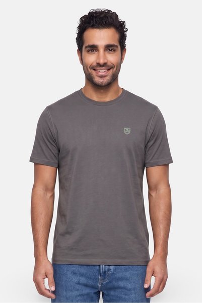 KENSINGTON Men Crew Neck Short Sleeve Embroidered Logo T-Shirt, Grey