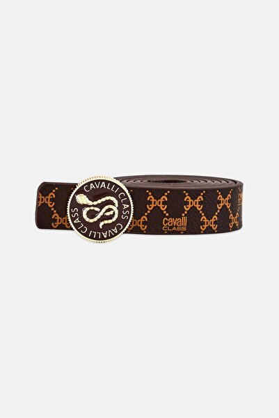 Cavalli Class Women Brand Logo Reversible Leather Belt, Brown