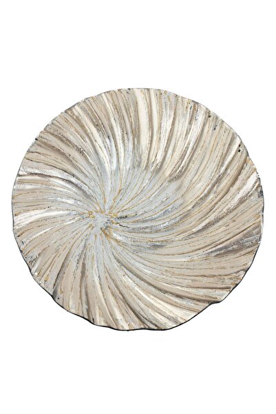 OEM Christmas Decorative Round Glass Plate Silver Beige Glitter Ø32.5cm