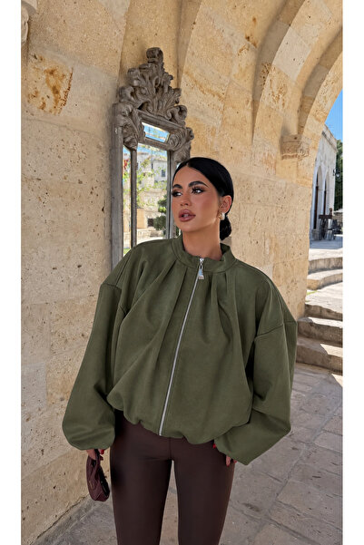 Crystal Life Γυναικείο μπουφάν bomber με φερμουάρ, πτυχωτό γιακά, μανίκια μπα...