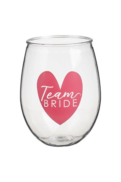 OEM Pahar din Plastic Transparent cu Inima Fucsia "Team Bride" 470ml
