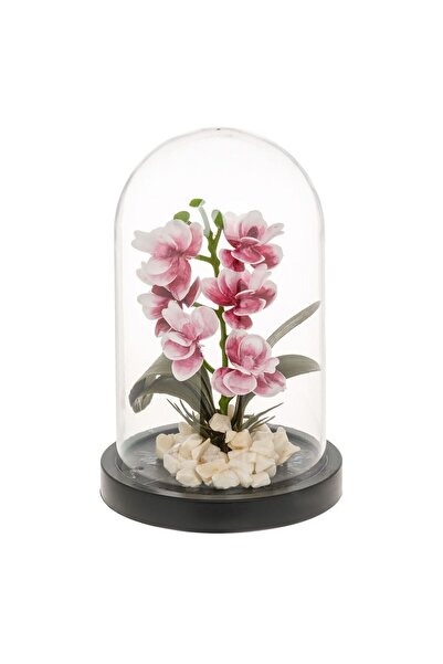 OEM Cupola Decorativa cu Floare Artificiala Roz & Pietre Ø11.5x18cm