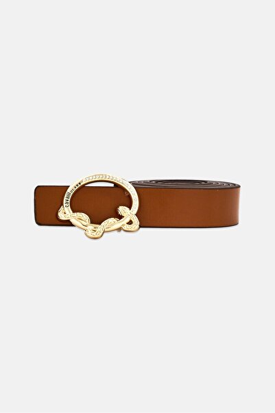 Cavalli Class Women Brand Logo Reversible Leather Belt, Brown