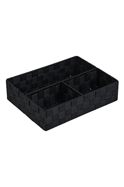 OEM Cos de Depozitare Negru tip Ratan Metalic cu 3 Compartimente 32x25x8cm