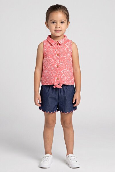 Penelope Mack Toddlers Girl 2 Pcs Floral Print Top And Denim Shorts Set, Mult...