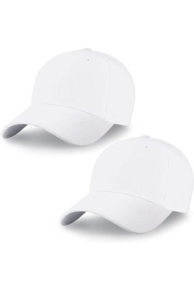 TERRIFI Plain Baseball Cap, 2 Pack White Hard Top Structured Hat with Pre Cur...