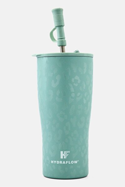 Hydraflow Allover Print Ceramic Tumbler With Straw 590ml, Sage Green