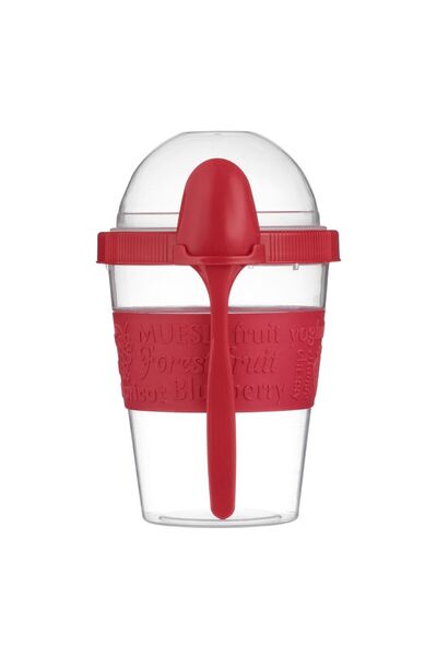 OEM Caserola din Plastic Take Away Snack cu Lingura Rosie 600ml