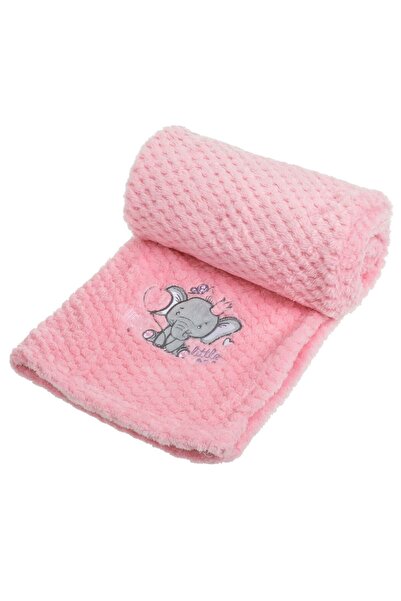 OEM Patura Bebe Catifelata Roz cu Model Elefant Brodat 100x75cm